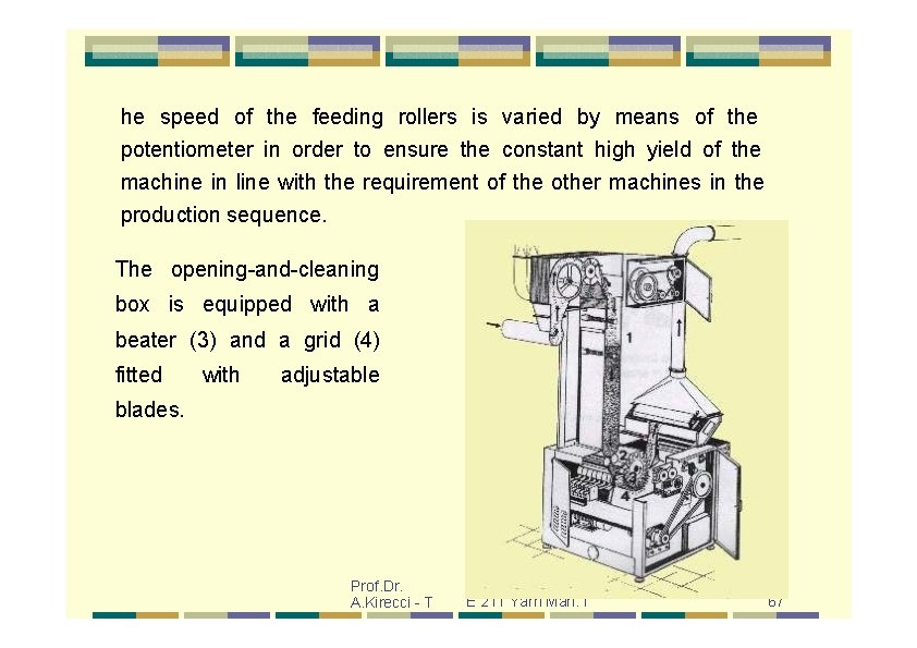 he speed of the feeding rollers is varied by means of the potentiometer in