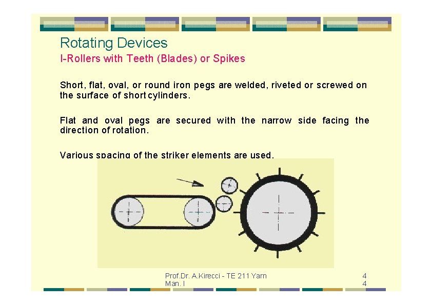 Rotating Devices I-Rollers with Teeth (Blades) or Spikes Short, flat, oval, or round iron