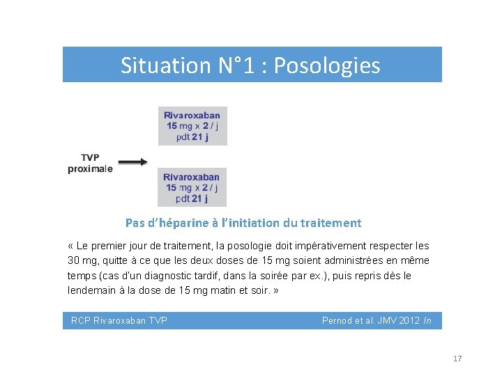 Situation N° 1 : Posologies Pas d’héparine à l’initiation du traitement « Le premier