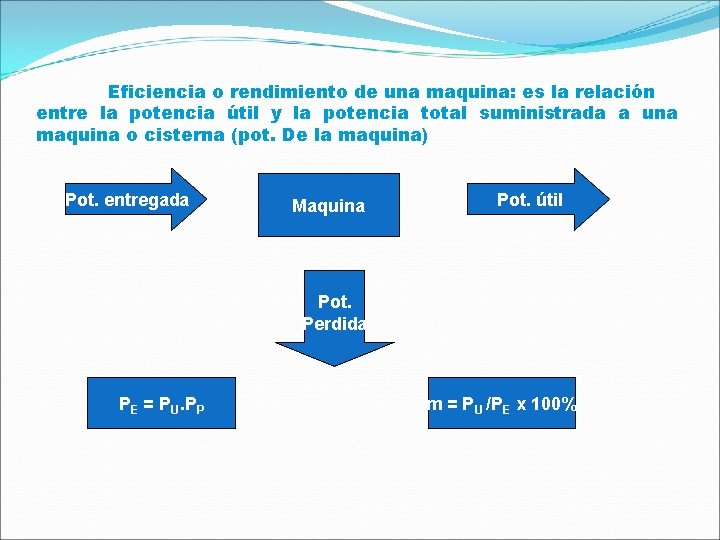 Eficiencia o rendimiento de una maquina: es la relación entre la potencia útil y