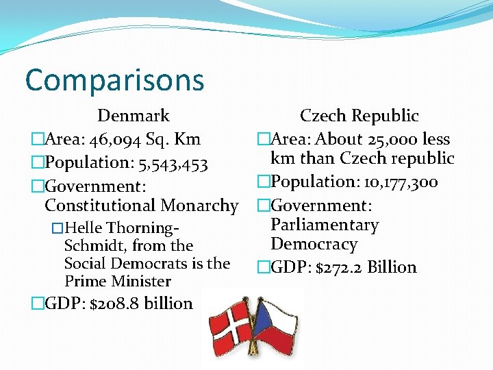 Comparisons Denmark Czech Republic �Area: 46, 094 Sq. Km �Area: About 25, 000 less