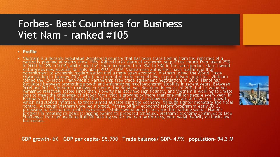Forbes- Best Countries for Business Viet Nam – ranked #105 • Profile • Vietnam