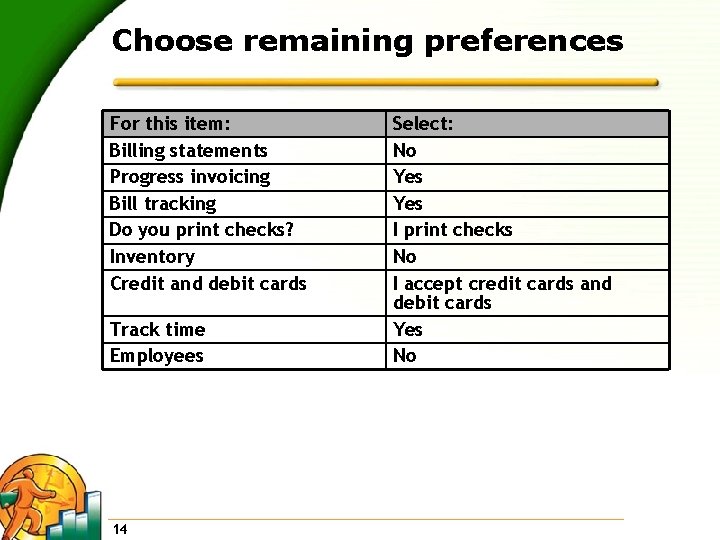 Choose remaining preferences For this item: Billing statements Progress invoicing Bill tracking Do you
