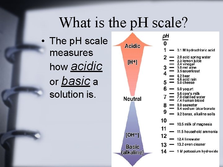 What is the p. H scale? • The p. H scale measures how acidic
