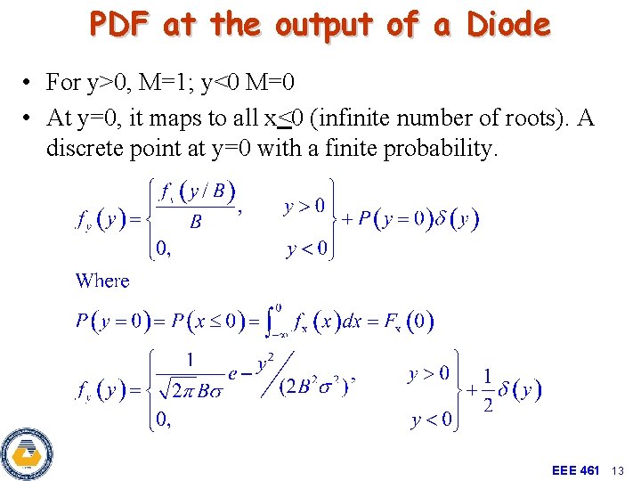 PDF at the output of a Diode • For y>0, M=1; y<0 M=0 •