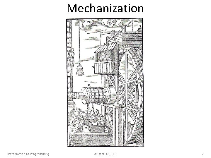 Mechanization Introduction to Programming © Dept. CS, UPC 2 