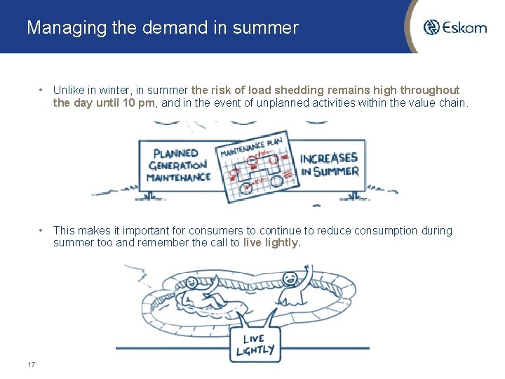 Managing the demand in summer • Unlike in winter, in summer the risk of