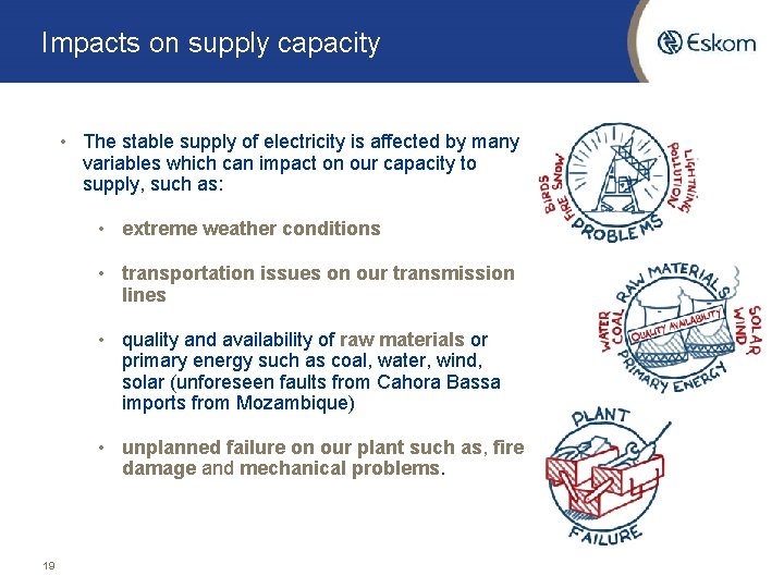 Impacts on supply capacity • The stable supply of electricity is affected by many