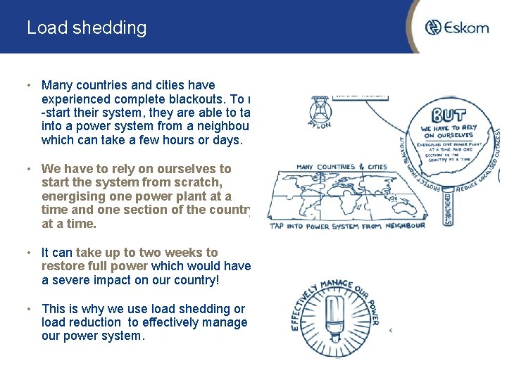 Load shedding • Many countries and cities have experienced complete blackouts. To re -start