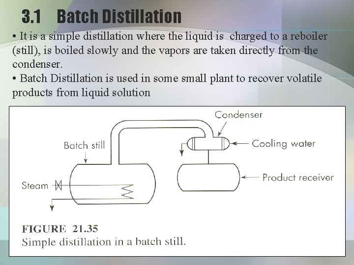 3. 1 Batch Distillation • It is a simple distillation where the liquid is