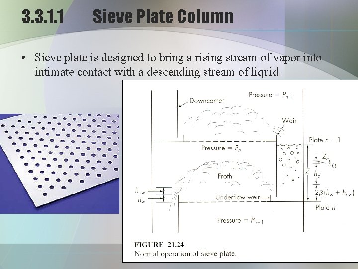3. 3. 1. 1 Sieve Plate Column • Sieve plate is designed to bring