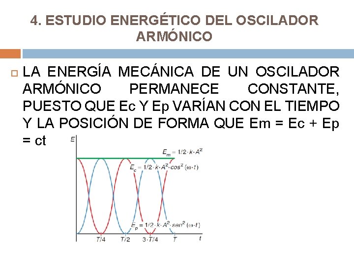 4. ESTUDIO ENERGÉTICO DEL OSCILADOR ARMÓNICO LA ENERGÍA MECÁNICA DE UN OSCILADOR ARMÓNICO PERMANECE