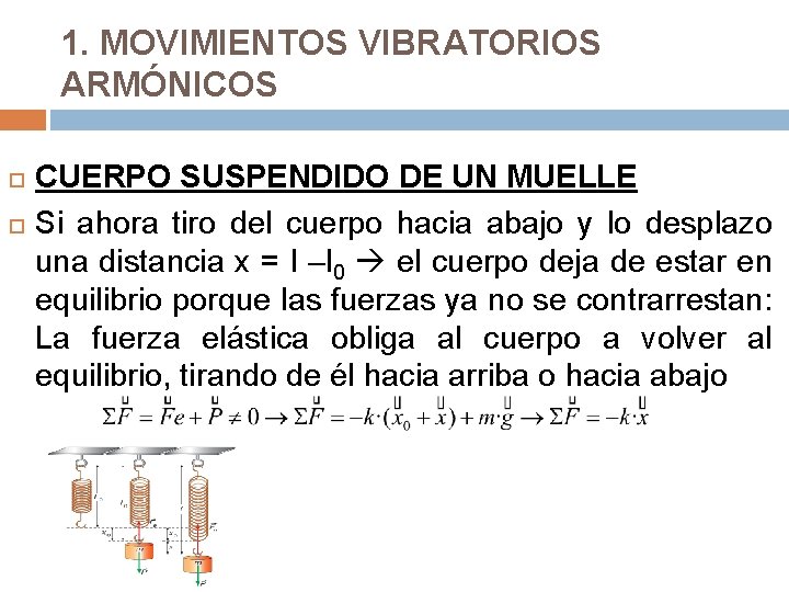 1. MOVIMIENTOS VIBRATORIOS ARMÓNICOS CUERPO SUSPENDIDO DE UN MUELLE Si ahora tiro del cuerpo