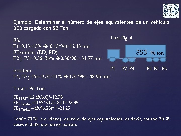 Ejemplo: Determinar el número de ejes equivalentes de un vehículo 3 S 3 cargado