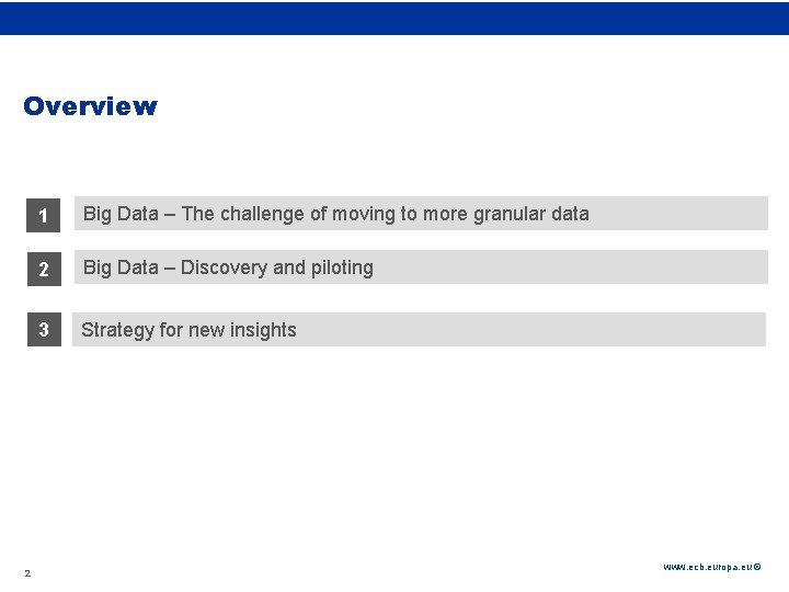 Rubric Overview 2 1 Big Data – The challenge of moving to more granular