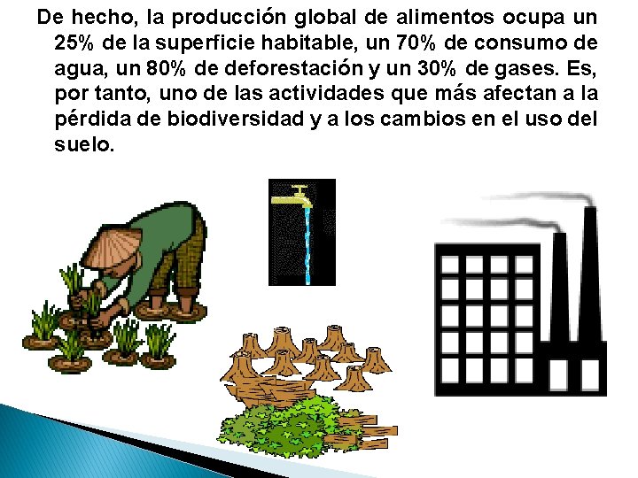 De hecho, la producción global de alimentos ocupa un 25% de la superficie habitable,