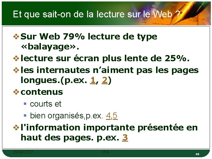 Et que sait-on de la lecture sur le Web ? v Sur Web 79%