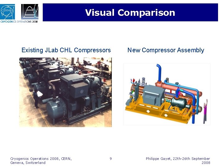 Visual Comparison Existing JLab CHL Compressors Cryogenics Operations 2008, CERN, Geneva, Switzerland 9 New