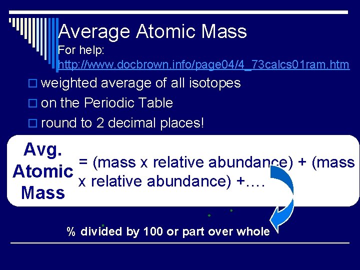 Average Atomic Mass For help: http: //www. docbrown. info/page 04/4_73 calcs 01 ram. htm
