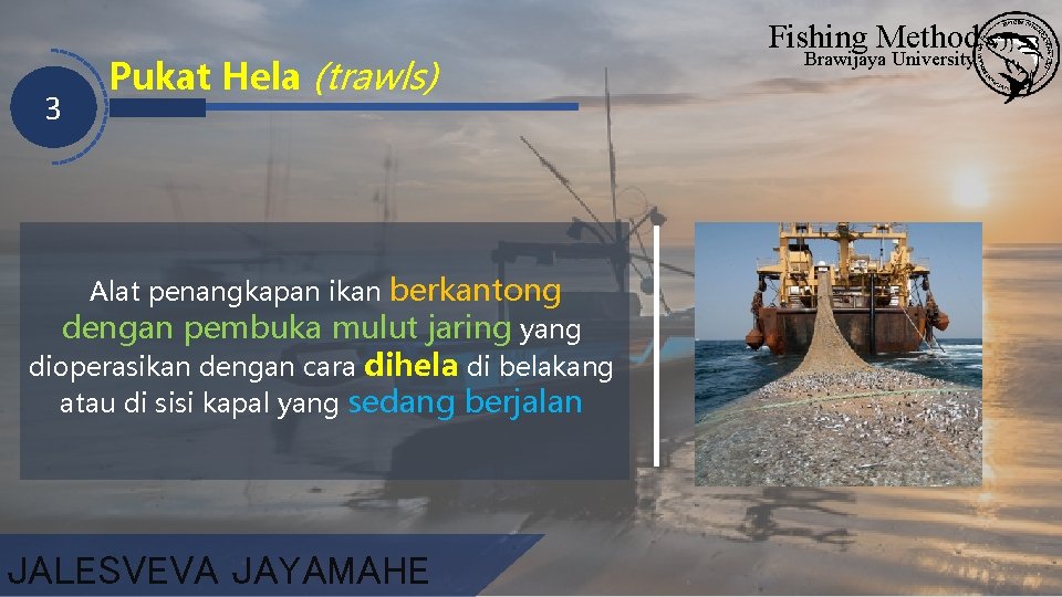 3 Pukat Hela (trawls) Alat penangkapan ikan berkantong dengan pembuka mulut jaring yang dioperasikan