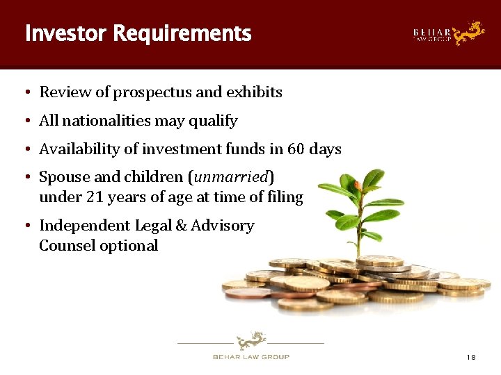 Investor Requirements • Review of prospectus and exhibits • All nationalities may qualify •