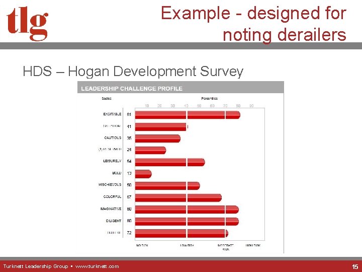 Example - designed for noting derailers HDS – Hogan Development Survey Turknett Leadership Group