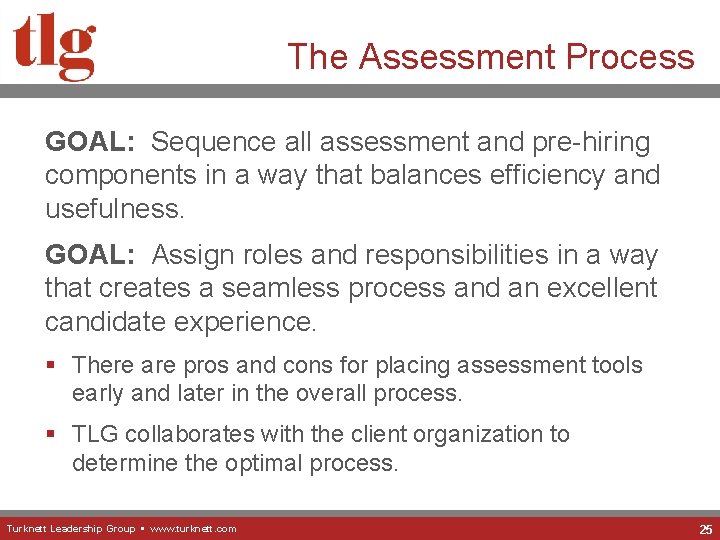 The Assessment Process GOAL: Sequence all assessment and pre-hiring components in a way that