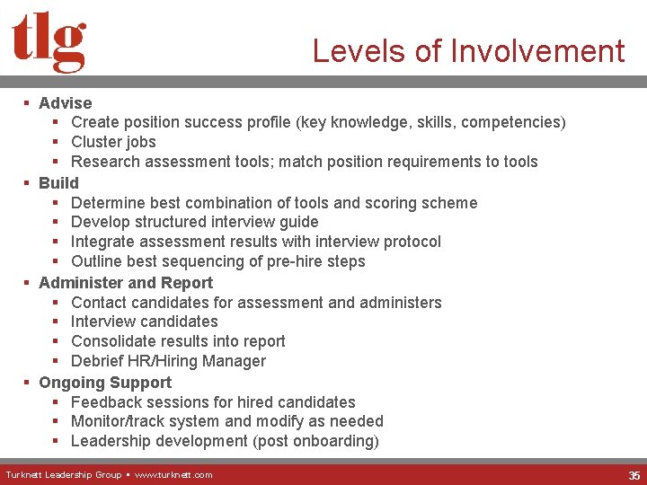 Levels of Involvement § Advise § Create position success profile (key knowledge, skills, competencies)