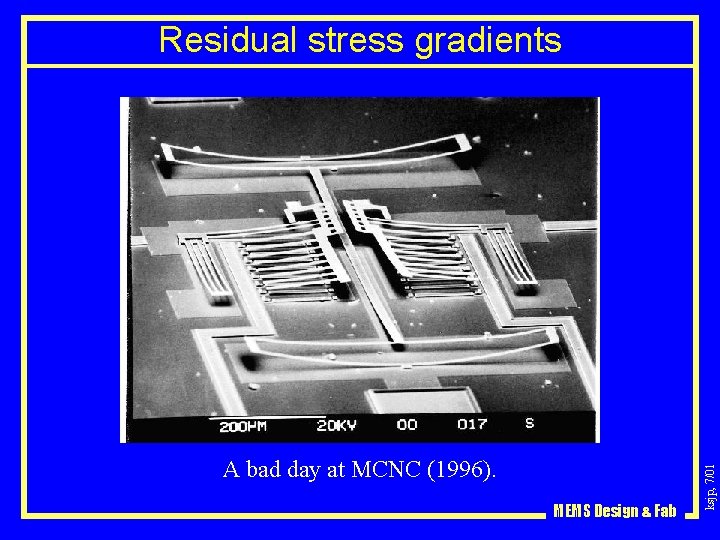 A bad day at MCNC (1996). MEMS Design & Fab ksjp, 7/01 Residual stress