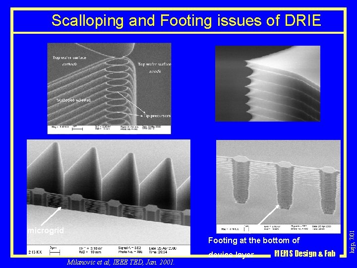 Scalloping and Footing issues of DRIE <100 nm silicon nanowire over >10 micron gap