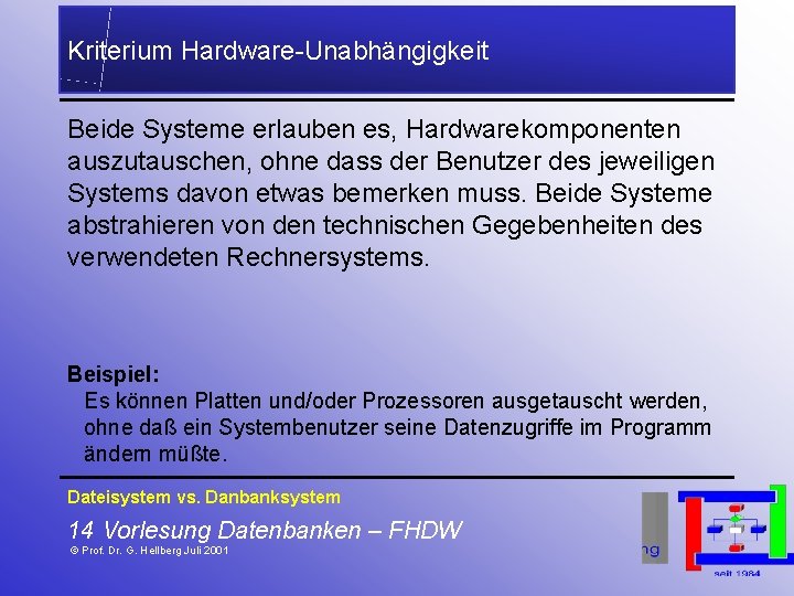 Kriterium Hardware-Unabhängigkeit Beide Systeme erlauben es, Hardwarekomponenten auszutauschen, ohne dass der Benutzer des jeweiligen