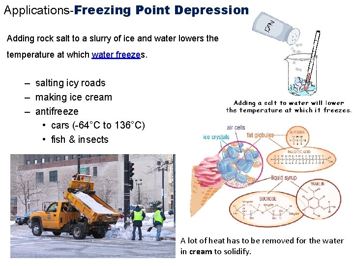 Applications-Freezing Point Depression Adding rock salt to a slurry of ice and water lowers