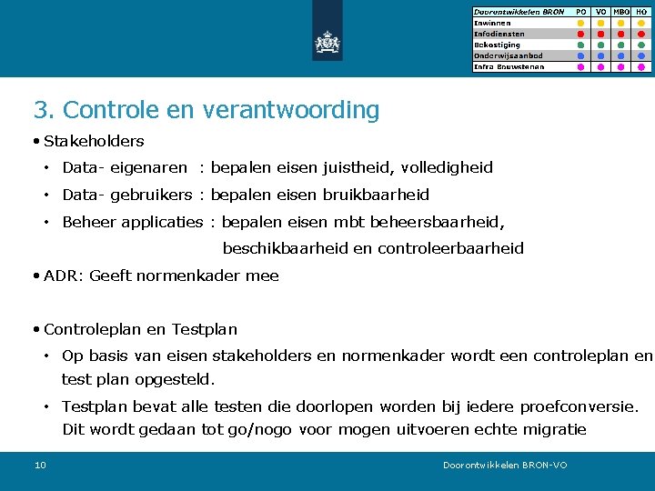 3. Controle en verantwoording • Stakeholders • Data- eigenaren : bepalen eisen juistheid, volledigheid