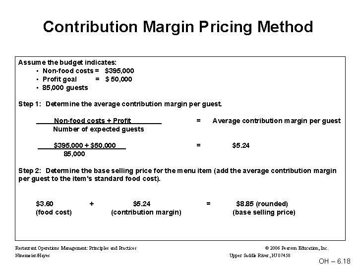 Contribution Margin Pricing Method Assume the budget indicates: • Non-food costs = $395, 000