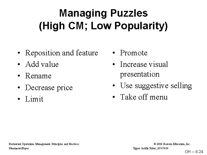 Managing Puzzles (High CM; Low Popularity) • • • Reposition and feature Add value