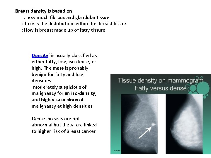 Breast density is based on : how much fibrous and glandular tissue : how