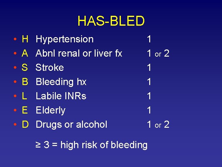 HAS-BLED • • H A S B L E D Hypertension Abnl renal or