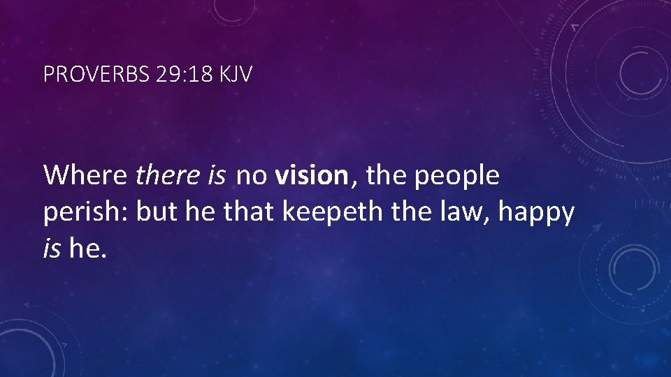 PROVERBS 29: 18 KJV Where there is no vision, the people perish: but he