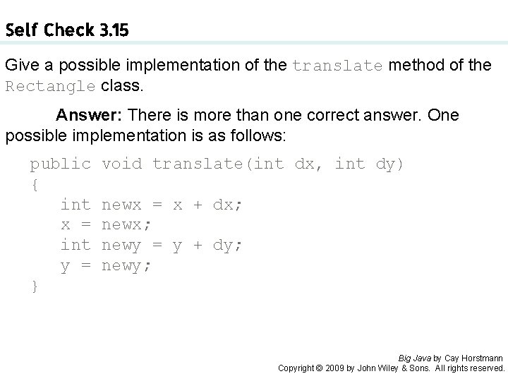 Self Check 3. 15 Give a possible implementation of the translate method of the Self Check 3. 15 Give a possible implementation of the translate method of the