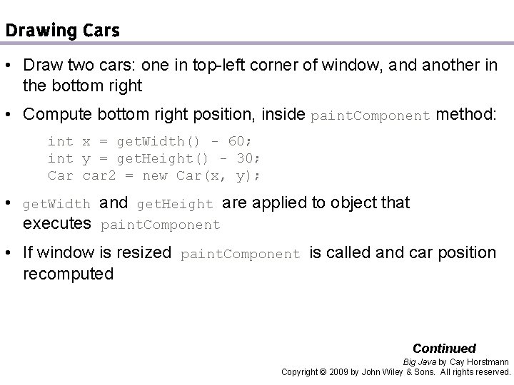 Drawing Cars • Draw two cars: one in top-left corner of window, and another