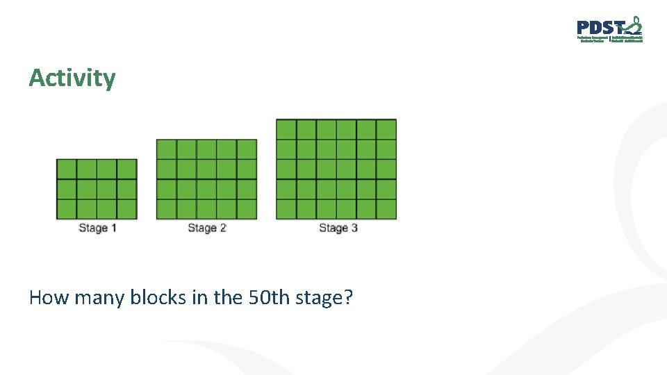 Activity How many blocks in the 50 th stage? 