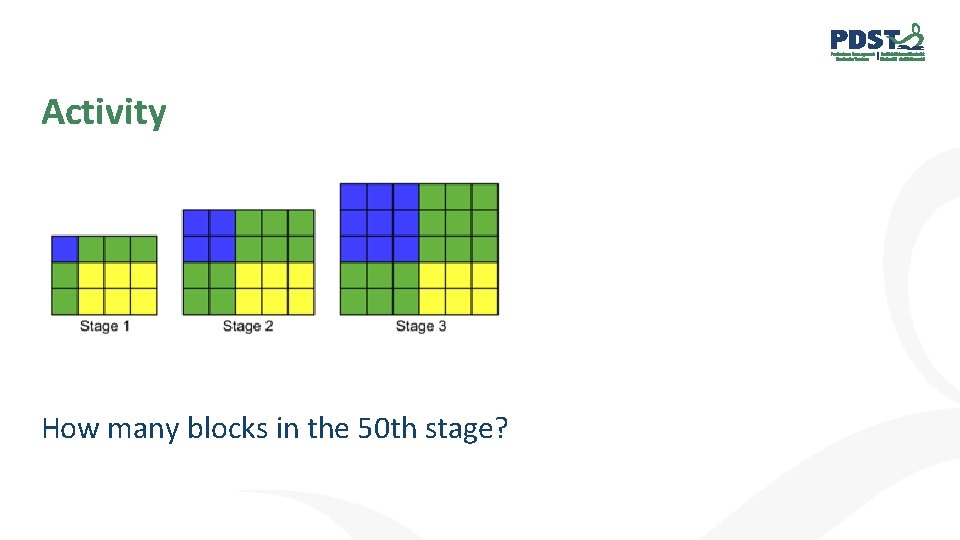 Activity How many blocks in the 50 th stage? 