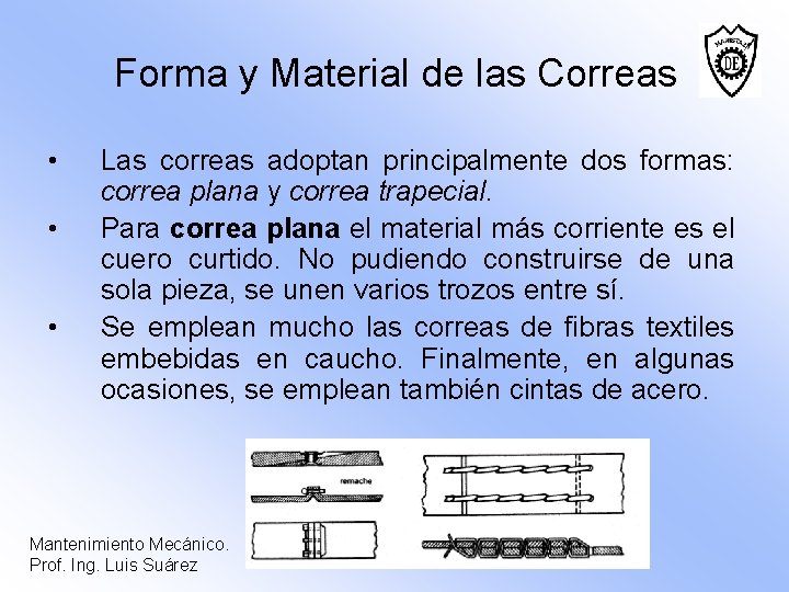 Forma y Material de las Correas • • • Las correas adoptan principalmente dos