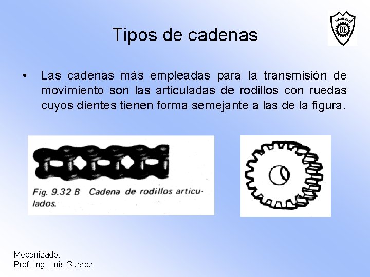 Tipos de cadenas • Las cadenas más empleadas para la transmisión de movimiento son