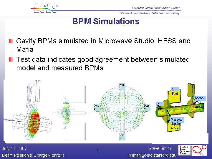 BPM Simulations Cavity BPMs simulated in Microwave Studio, HFSS and Mafia Test data indicates