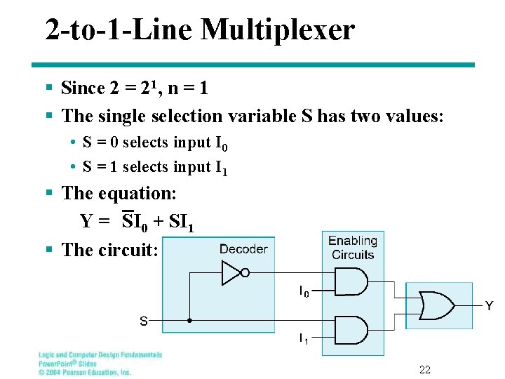 2 -to-1 -Line Multiplexer § Since 2 = 21, n = 1 § The