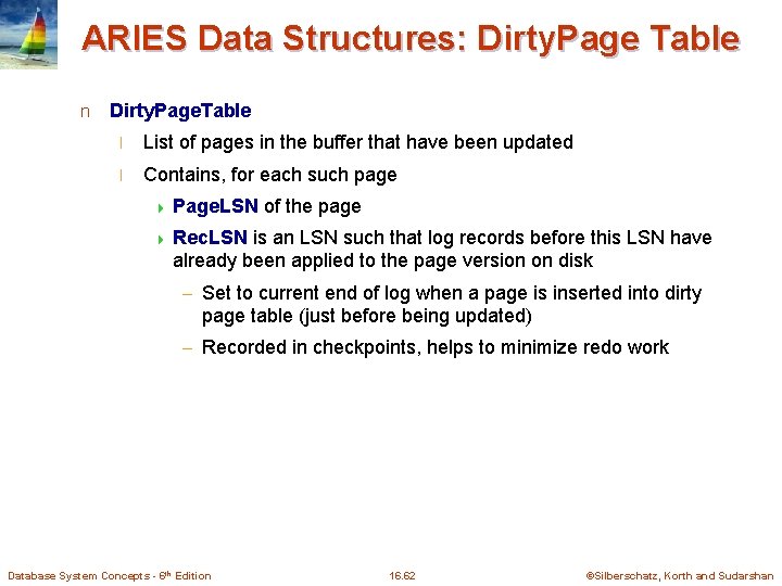 ARIES Data Structures: Dirty. Page Table n Dirty. Page. Table l List of pages