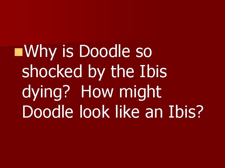 n. Why is Doodle so shocked by the Ibis dying? How might Doodle look