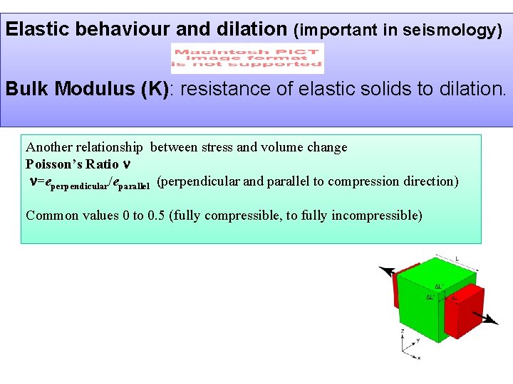 Elastic behaviour and dilation (important in seismology) Bulk Modulus (K): resistance of elastic solids