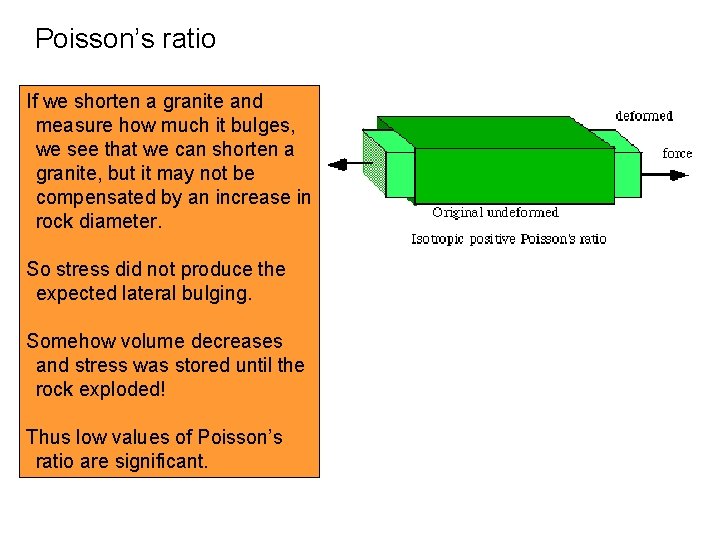 Poisson’s ratio If we shorten a granite and measure how much it bulges, we